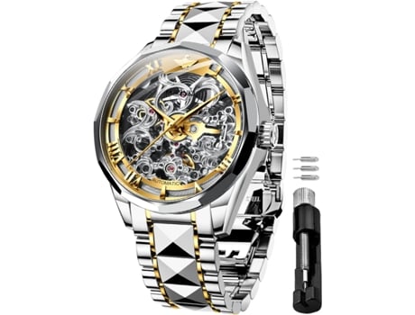 Relógio Mecânico Oco Masculino, Cristal De Safira, Pulseira De Aço De Tungstênio À Prova Dágua Saisiyiky (ouro Prata)