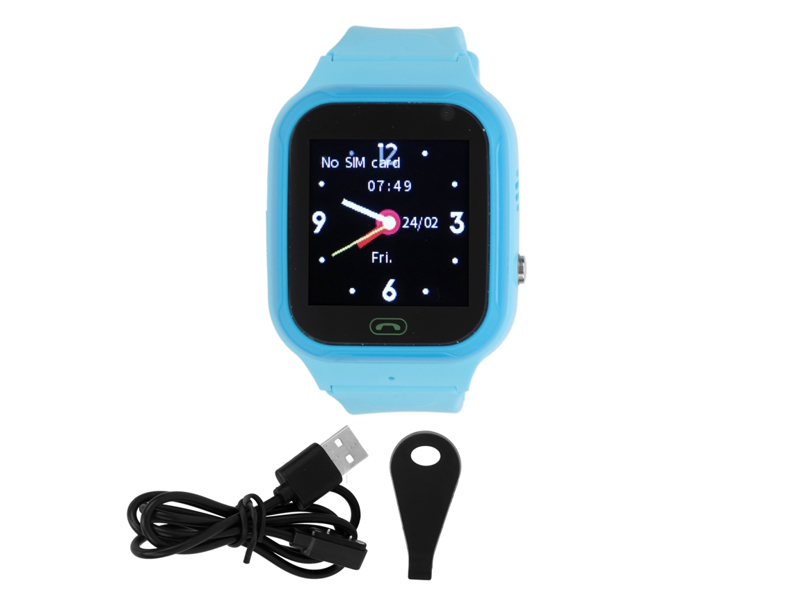 Smartwatch à prova d'água 2026 para meninos e meninas com tela sensível ao toque, câmera, despertador com vídeo, pedômetro, azul.