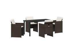 Conjunto 5 Conjunto De Jantar Para Jardim Vidaxl Castanho Vime Pe (140 X 70 X 73 Cm)