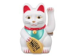 Gato da Sorte com Bateria, Riqueza, Branco, 5in, Hotel e Restaurante S/MARCA