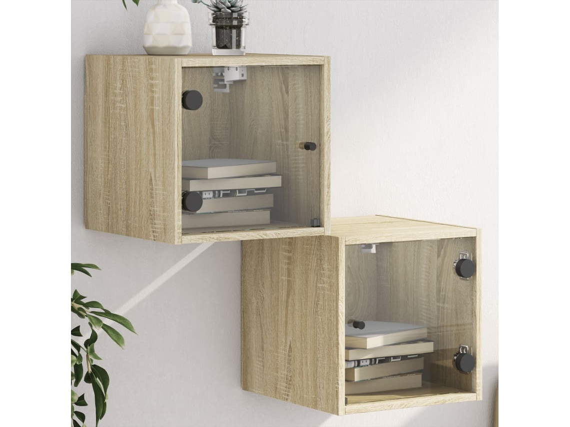 Vidaxl Mesa Cabeceira C/ Portas Vidro 2 Pcs 35x37x35cm Carvalho Sonoma