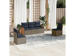 Vidaxl Conjunto De Sofá De Jardim De 5 Peças Com Almofadas Em Rattan Sintético Cinza