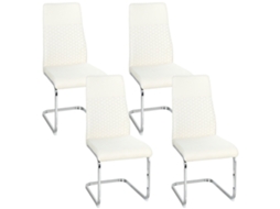 4 Cadeiras Cantilever Assento Acolchoado Metal Creme 45x61x98cm
