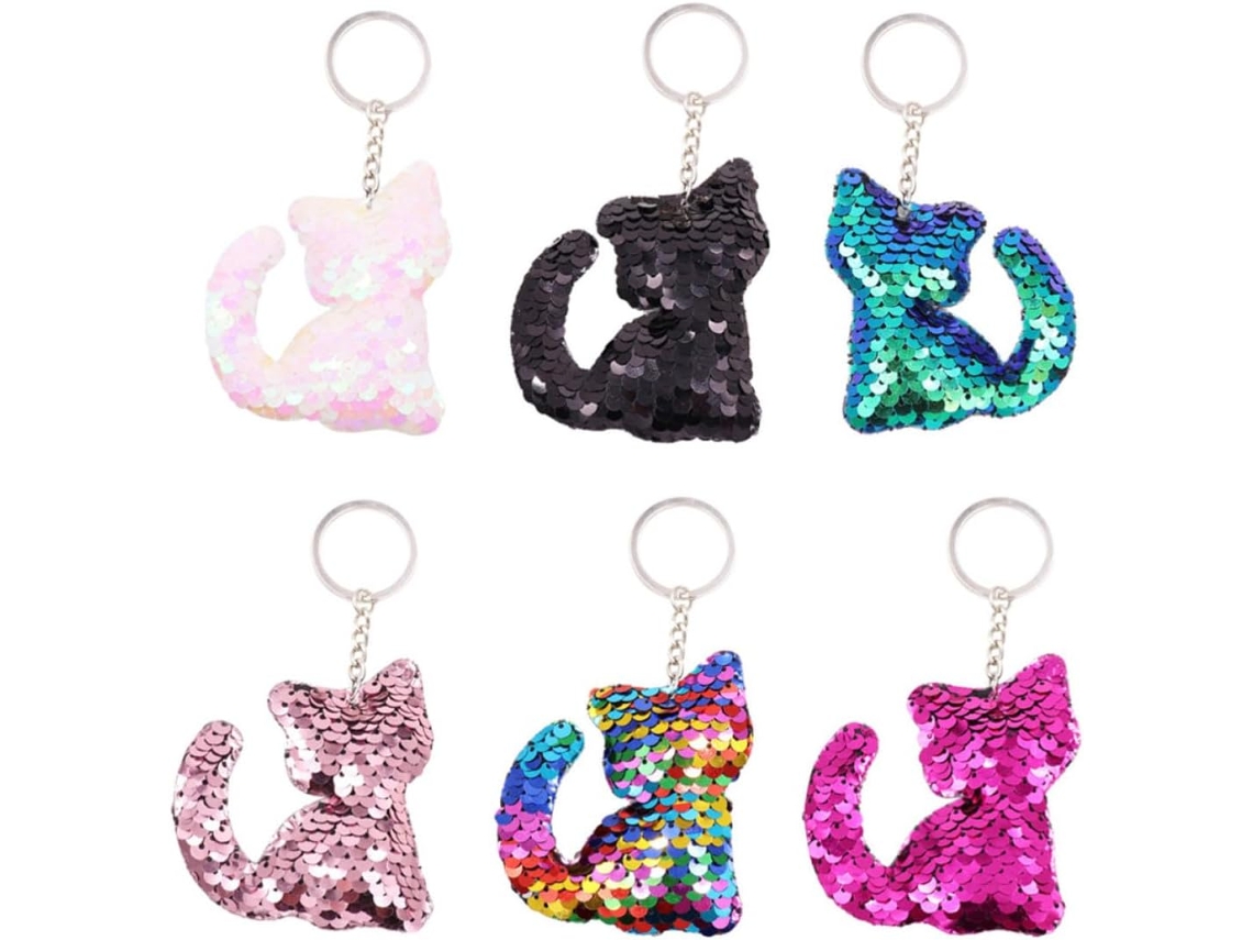 Conjunto De 6 Chaveiros Criativos De Gato Com Glitter.