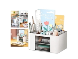 Organizador de Mesa , 5 Compartimentos, 2 Gavetas, Plástico Grosso, Multifuncional BRILVIBERA (branco)