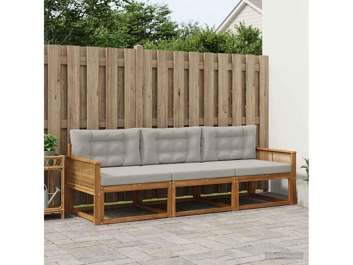 Vidaxl Conjunto De Sofás Para Exterior 3 Pcs Natural E Cinza Claro