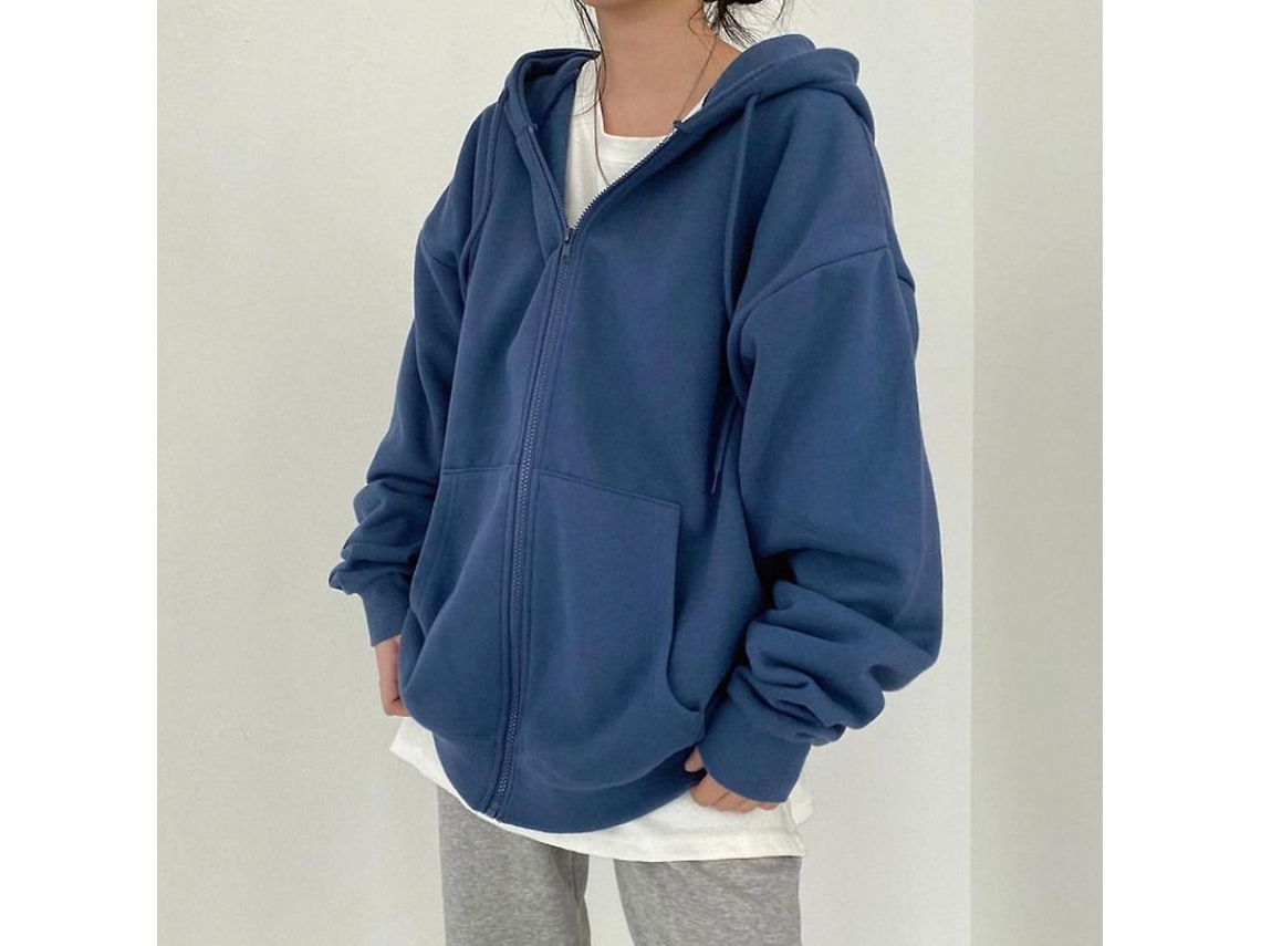 Camisa Com Bolso Feminina De Poliéster E Lã, Manga Longa, Bola, Gola V, Estilo Streetwear, Primavera/outono Ea00513-blue