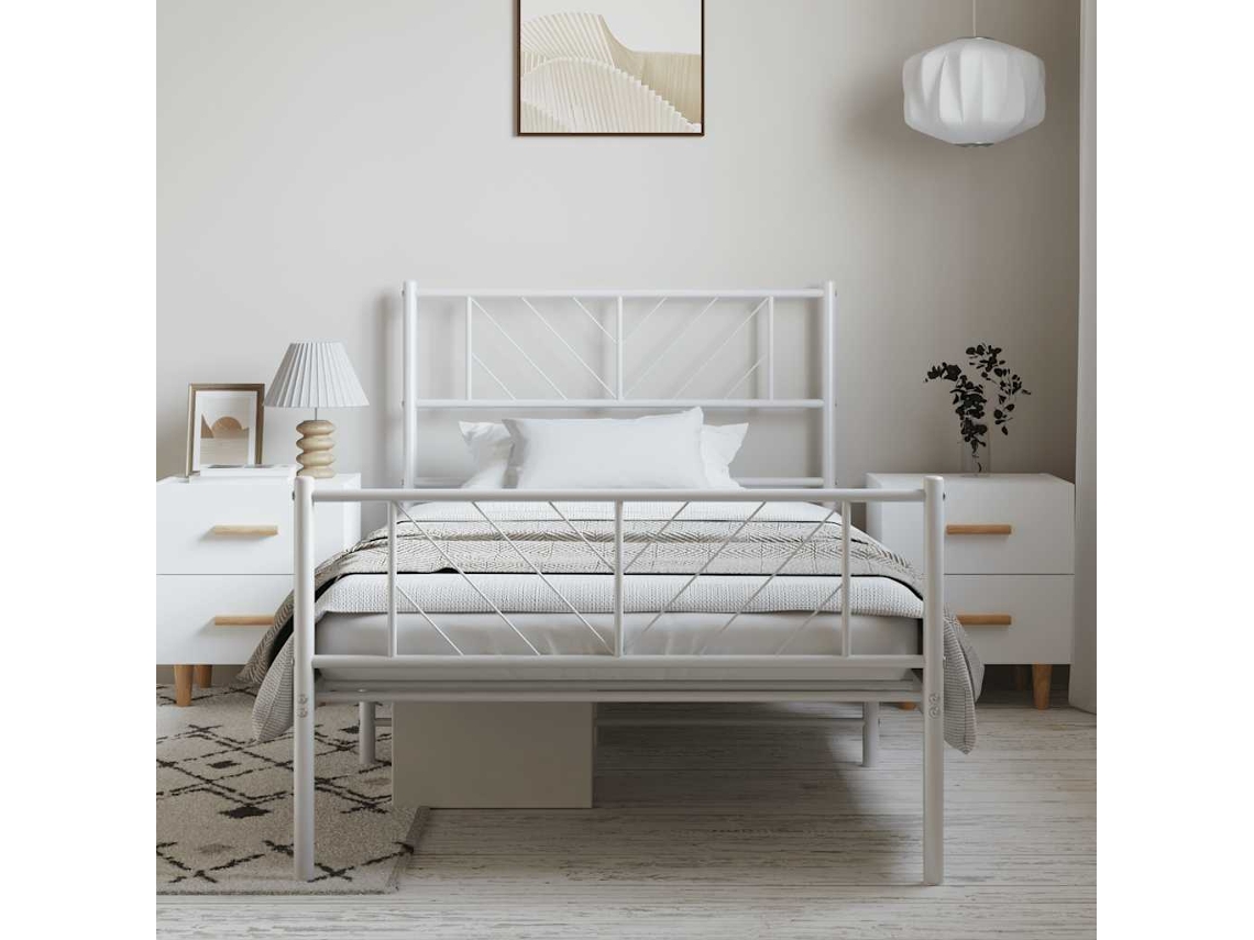 Vidaxl Estrutura De Cama Com Cabeceira E Pés 100x190 Cm Metal Branco