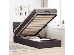 Vidaxl Cama Otomana Com Colchão Leds 90x200cm Tecido Castanho Escuro