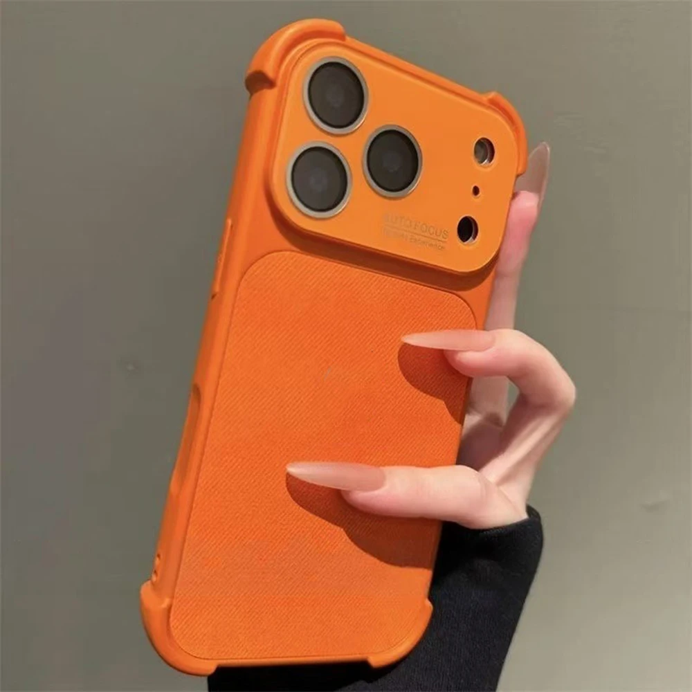 Capa Para Celular (iphone 17 Pro Max Laranja) Em Tecido Jeans Resistente A Impactos, Material Pc.