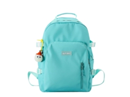 Mochila Grande Com Pingente Charmoso, Em Nylon, Ideal Para Estudantes E Adolescentes. Perfeita Para Usar Com Laptop. Cor: Azul.