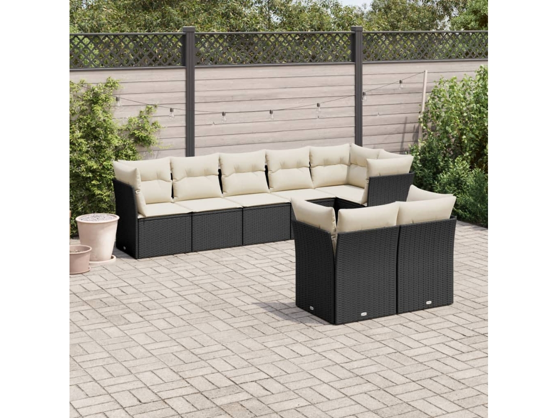 Vidaxl 8 Pcs Conjunto Sofás De Jardim Com Almofadões Vime Pe Preto