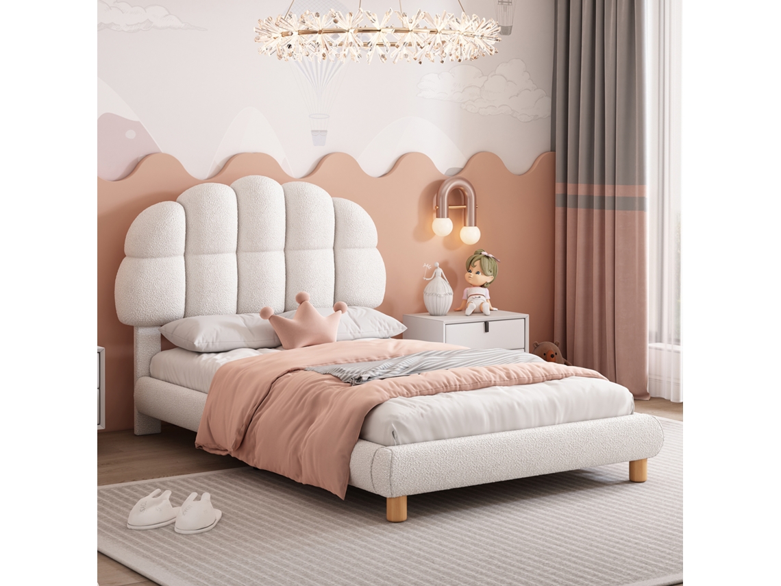Cama Infantil 90x200 Cm, Solteiro, Madeira, Ripas, Tecido Não Tecido, Branca VSOGA