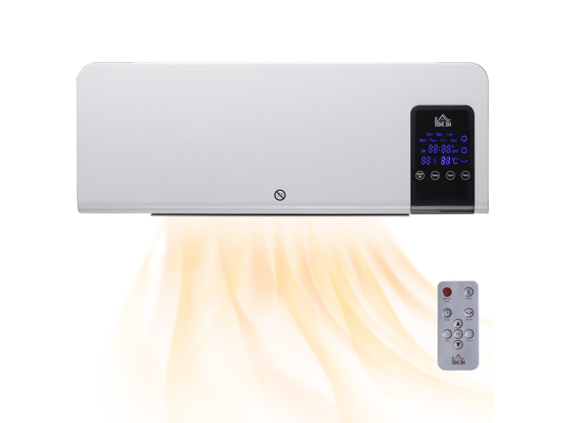 Aquecedor de Ventilador de Parede S/MARCA, oscilante, Temporizador 12h, 2 Modos, 54,5x12x21,5 cm, Branco