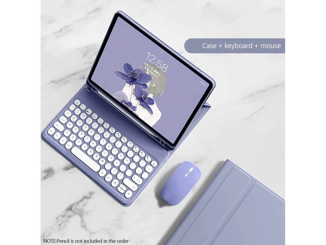 Capa Com Teclado Para Tablet Lurelia, Compatível Com Samsung A9 De 8,7" Sm X110/x115, Vermelho, Teclado Bluetooth, Rato 2.4g
