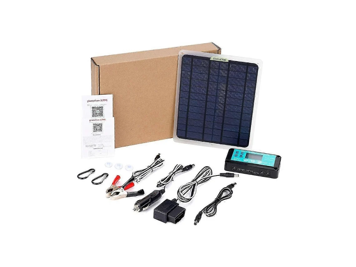 20w Painel Solar 12v 10a Controlador Carregador Bateria Carro Plug Obd