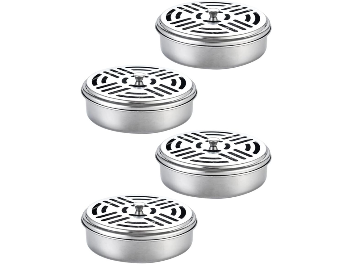 Suporte Para Espiral Repelente De Mosquitos Em Aço Inoxidável Com Tampa, Design Circular Vazado, Prático E Que Previne