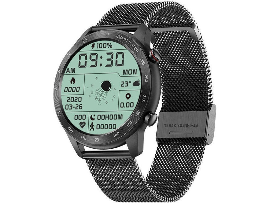 Smartwatch masculino, à prova d'água IP68, com pedômetro, rastreador fitness e monitor de frequência cardíaca, preto.