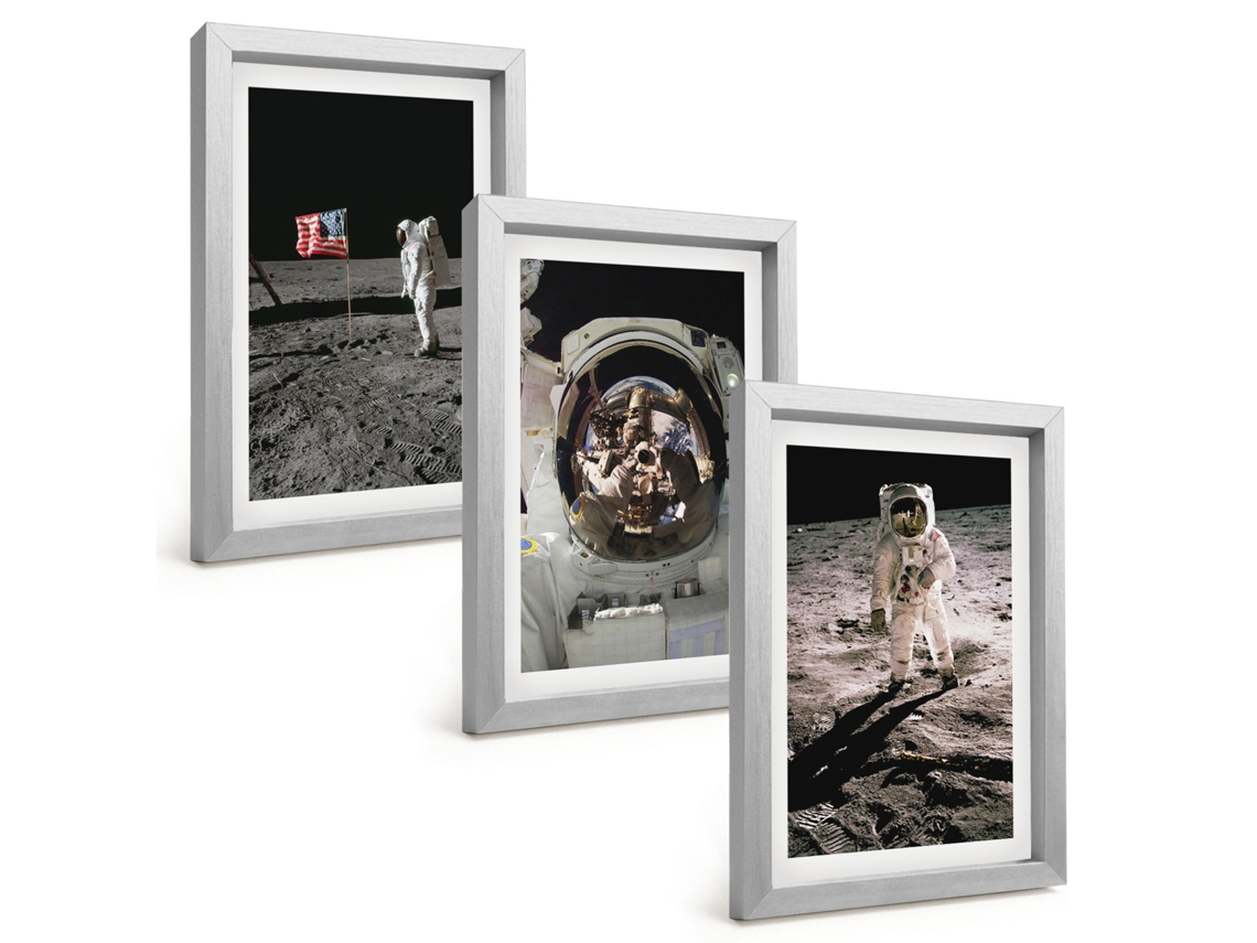 Composição De Quadros Pouso De Astronautas, Lua, Nasa Espelharte (3 Peças 20x30 Cm)
