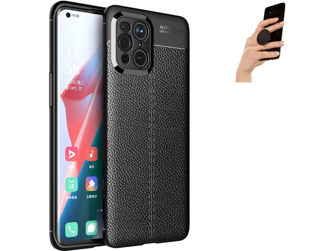 Capa e Popsocket Oppo Find X3 PHONESHIELD Rugged Leather Preto