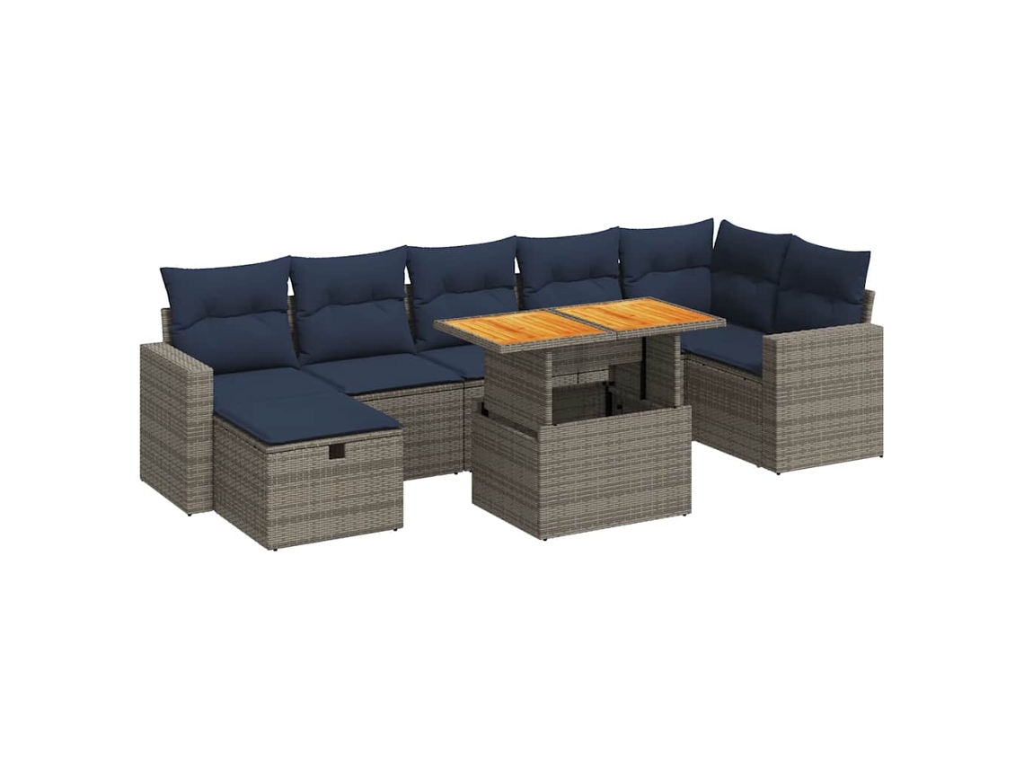 Maison Exclusive - 8 Pcs Conj. Sofás Jardim C/ Almofadões Vime Pe/acácia Castanho