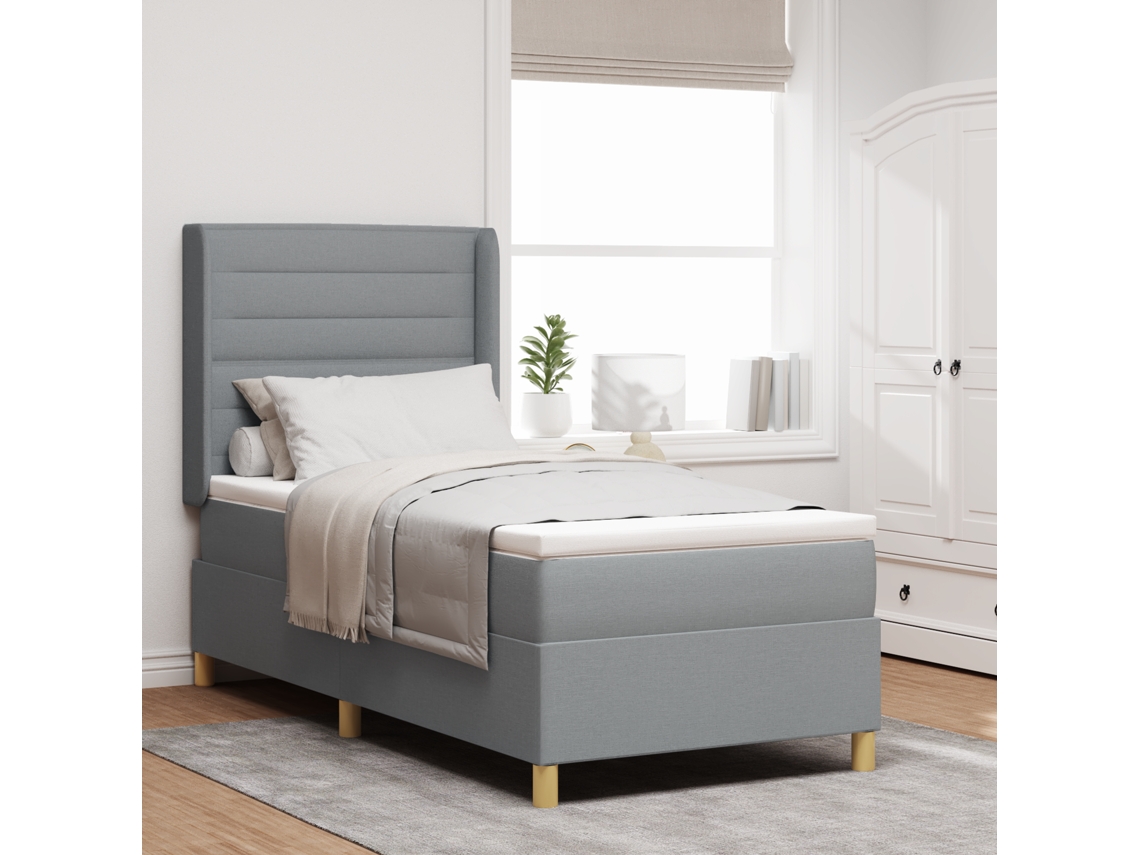 Cama Box Spring Com Colchão Cinzento Claro 80x200 Cm Tecido