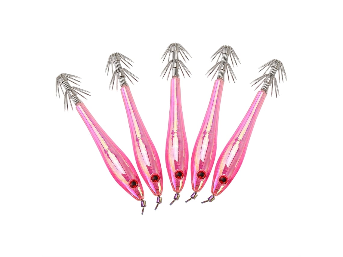 5pcs Iscas De Lula Plástica Com 2 Anzóis 9.5cm Rosa