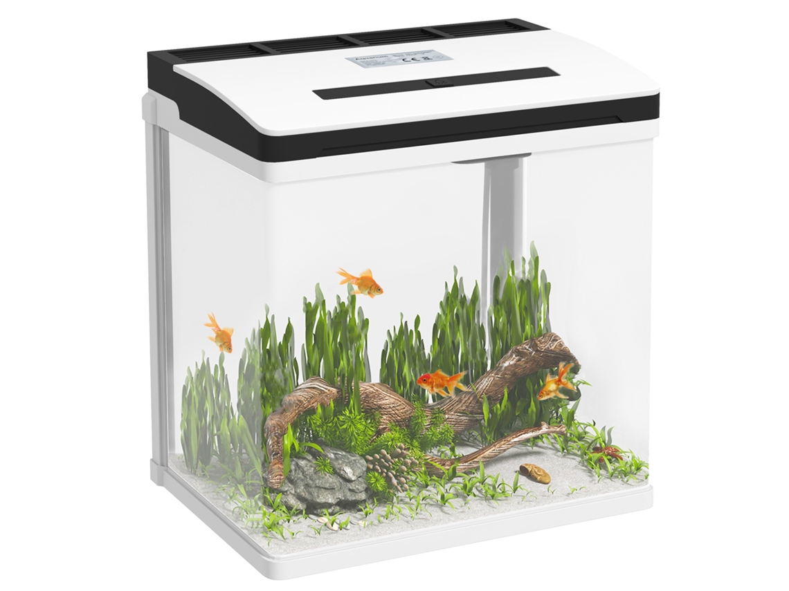 Aquário de Vidro 13l Pequeno Aquário com Sistema de Filtro, Iluminação Led, Bomba de Água 29x20x30,5 Cm Branco Ge