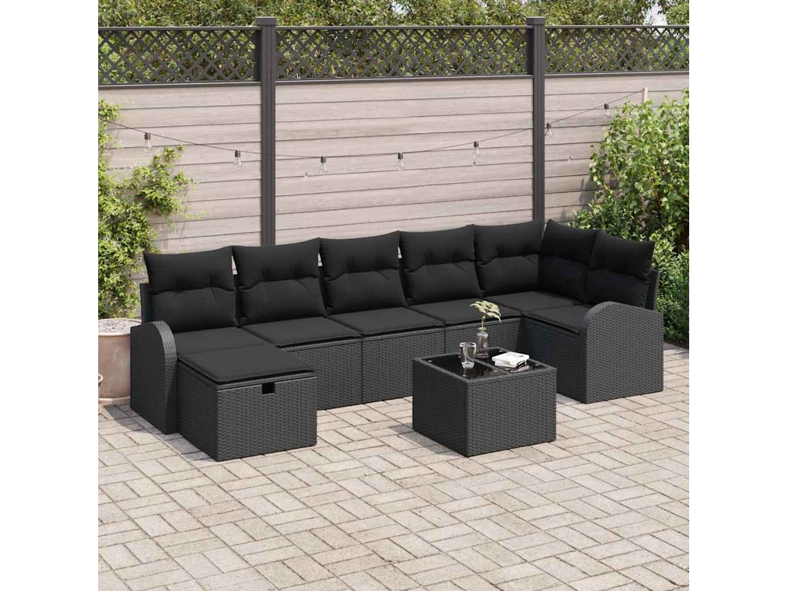 Vidaxl Conjunto De Sofás 8 Unid. Preto Vime Pe
