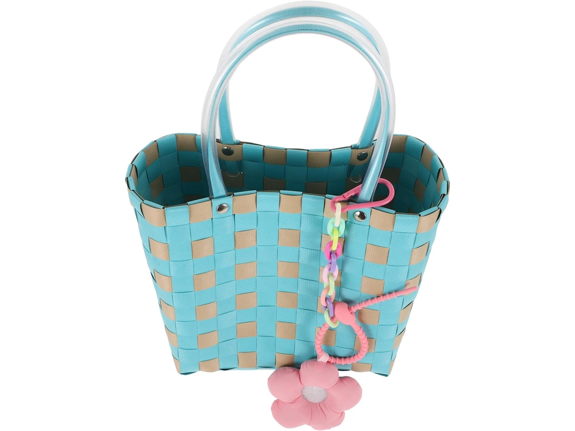 Cesta de Compras Trançada com Alça, Plástico, Fruteira Feita À Mão, Bolsa Versátil, Piquenique CHABERLU