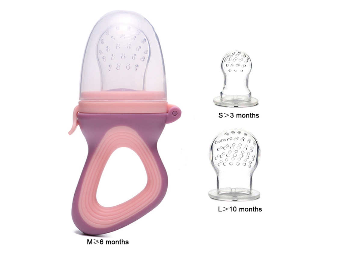 Alimentador De Silicone Para Bebês Com Suplemento Alimentar, Bico Para Frutas E Vegetais.bolsas De Malha Roxas E Rosas + Tamanhos M, P E G