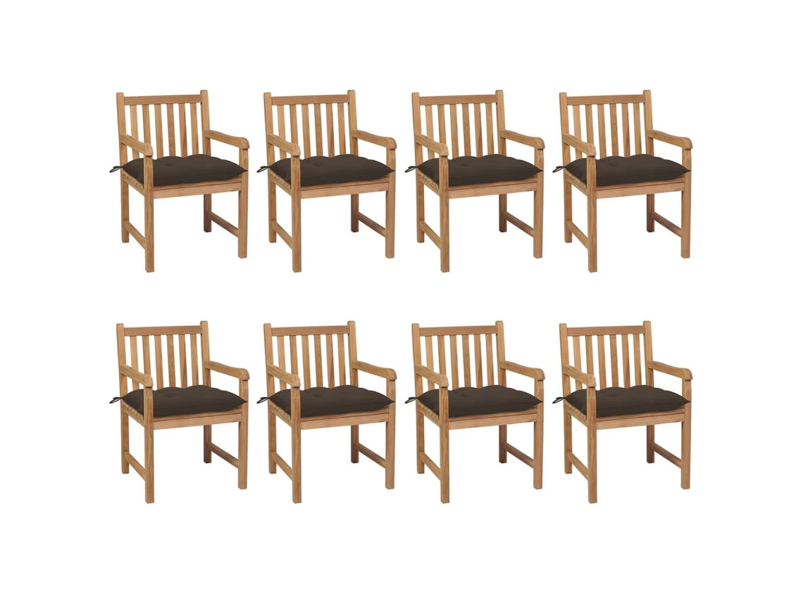 Vidaxl Cadeiras De Jardim C/ Almofadões Cinza-acast. 8 Pcs Teca Maciça