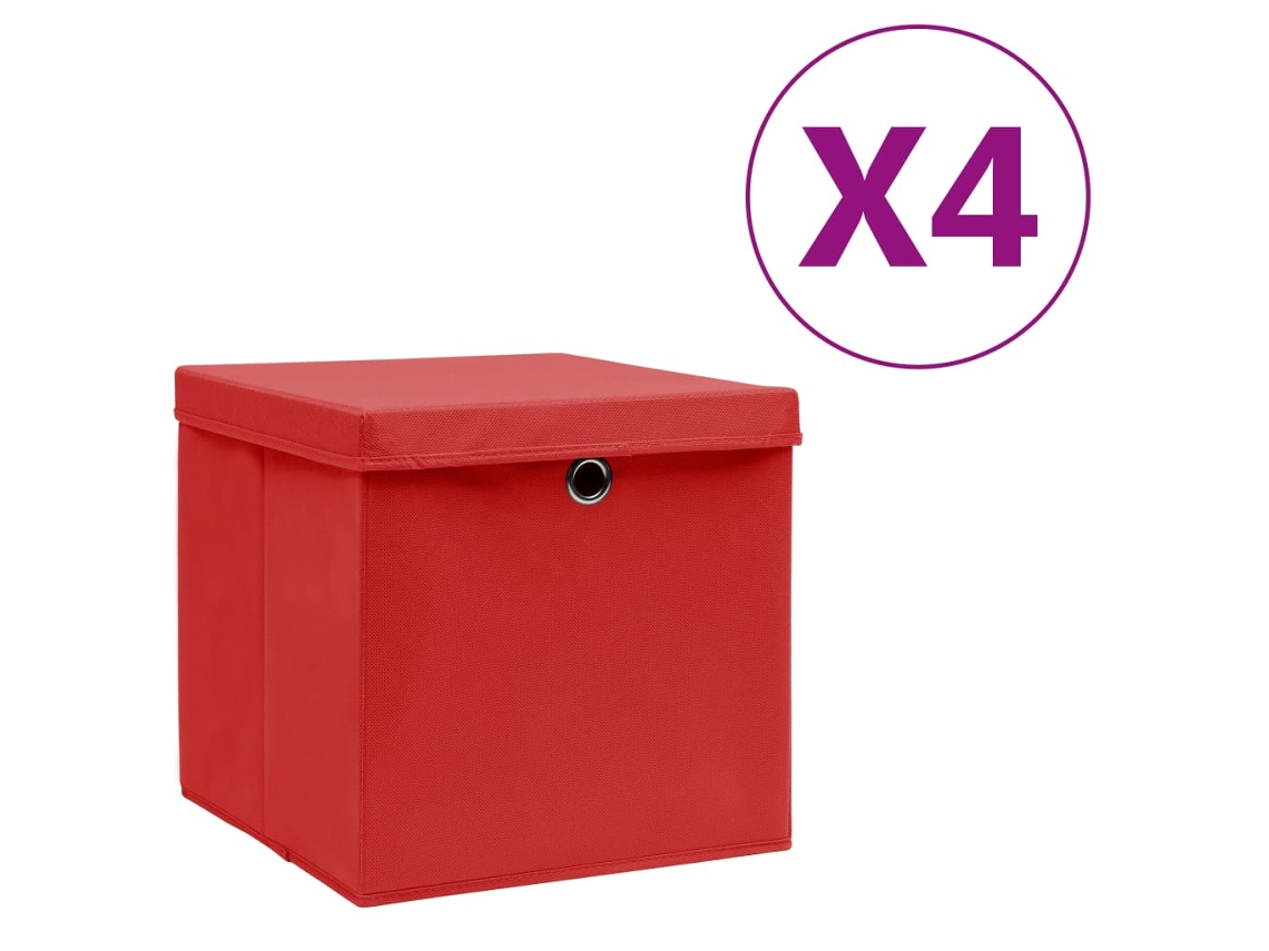 Vidaxl Caixas De Arrumação Com Tampas 4 Pcs 28x28x28 Cm Vermelho