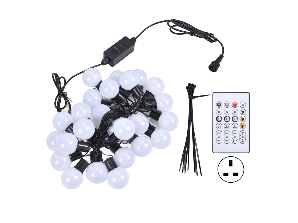 Cordão de luzes 2026 G40 com 25 lâmpadas LED RGB, 5m, para festas, casamentos e decoração, plugue do Reino Unido 100-240V