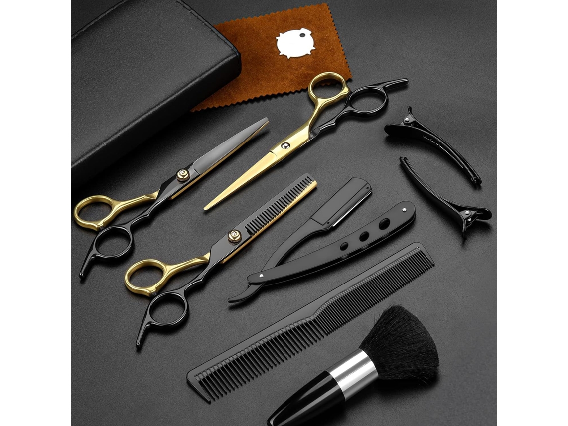 Kit De Tesoura De Corte Cabelo, 11pcs Ferramenta Profissional Para Corte De Cabelo, Para Cabeleireiros Ou Uso Doméstico (preto-dourado) Cuich