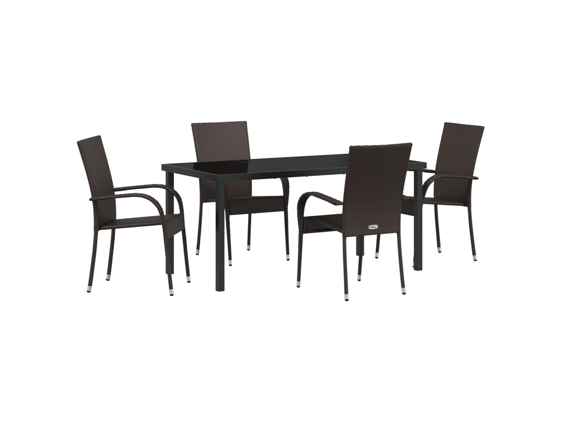Conjunto 5 De Jantar De Vidaxl Castanho Rattan Poliéster