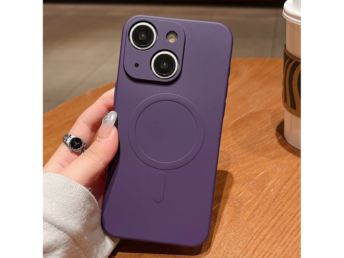 Capa Magsafe Para Iphone 15 Plus - Silicone Líquido Com Cor Sólida | Magnética - Roxo Escuro