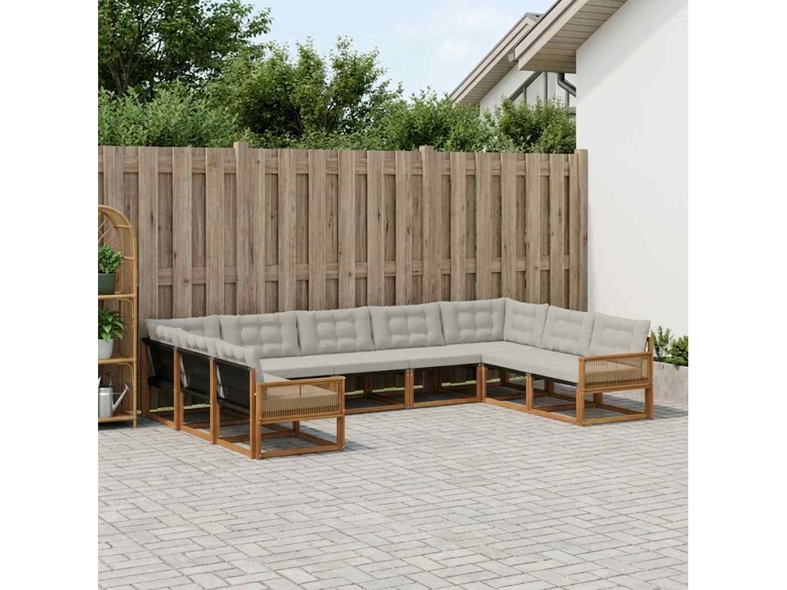 Vidaxl Conjunto De Sofás Para Exterior 9 Pcs Natural E Cinzento-claro