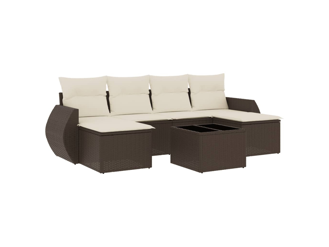 Conjunto de 7 Sofás de Jardim com Almofadas Vime Pe Marrom MAISON EXCLUSIVE (7 pcs)