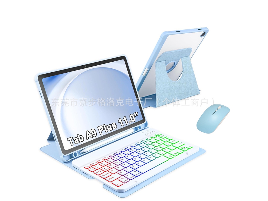 Capa Protetora Giratória Compatível Com Samsung Galaxy Tab A9 Plus De 11 Polegadas Com Teclado Destacável Retroiluminado Em Três Cores Azul Yunzii
