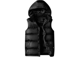 Colete acolchoado Rebe com mangas ajustáveis e removíveis, estilo casual para outono e inverno, tamanho P, preto.