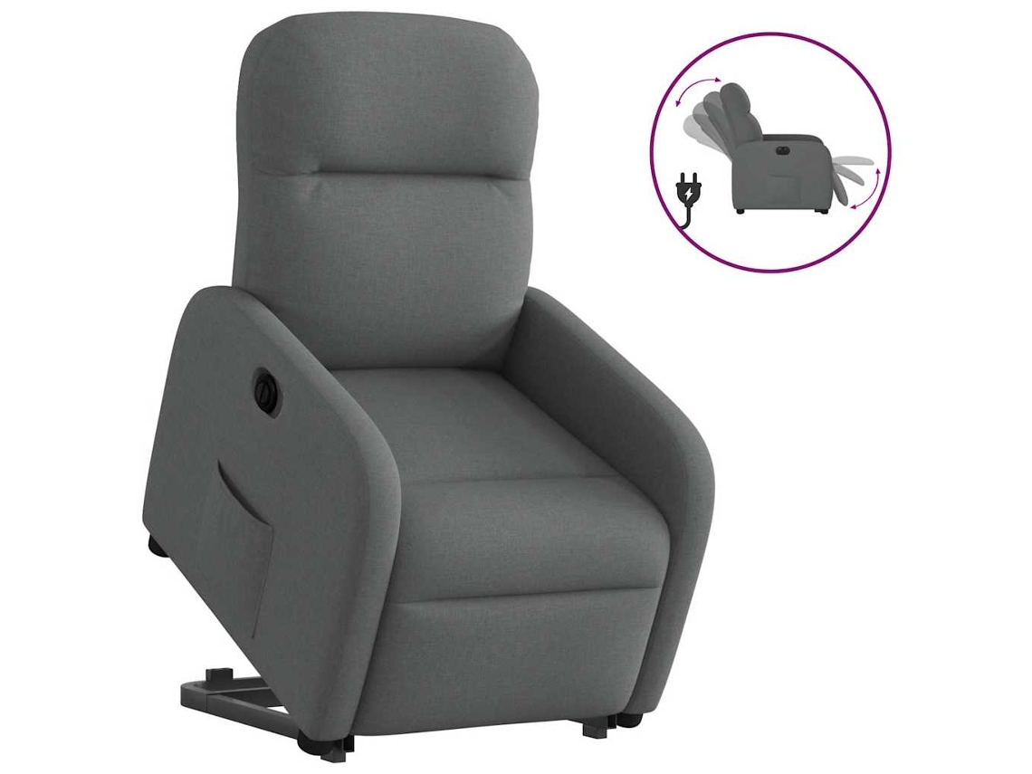 Vidaxl Poltrona Reclinável Elevatória Elétrica Tecido Cinzento-escuro