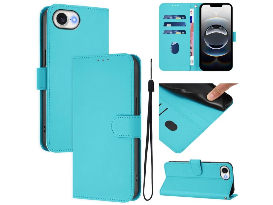Capa De Couro Sintético Para Iphone 16e - Toque Suave - Cor Sólida - Com Cordão