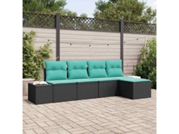 Vidaxl Conjunto De Sofá De Jardim 5 Unid. Preto E Turquesa Vime Pe