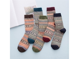 2026 5 Pares de Meias de Lã Knit Impressas Quentes para Homens