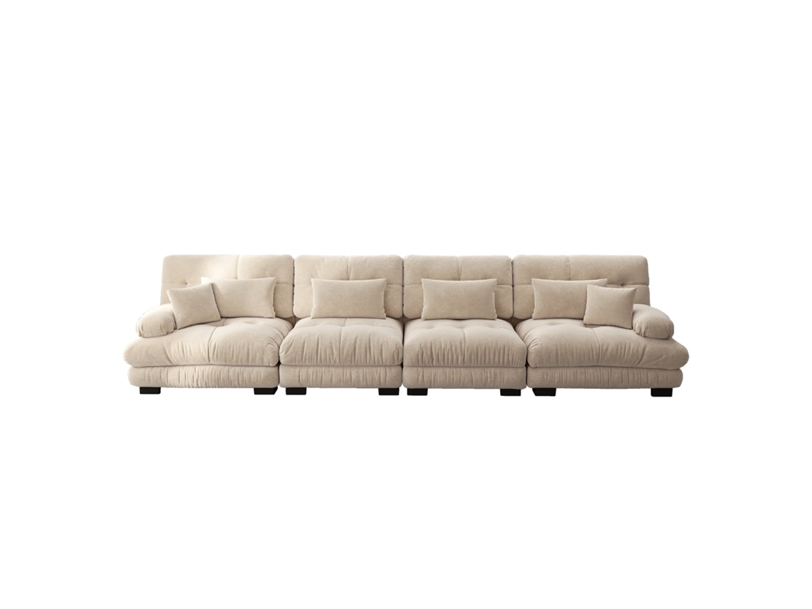 Sofá Modular 4 Lugares em Chenille Marrom Claro com Pufe PAPRIKA SHOP