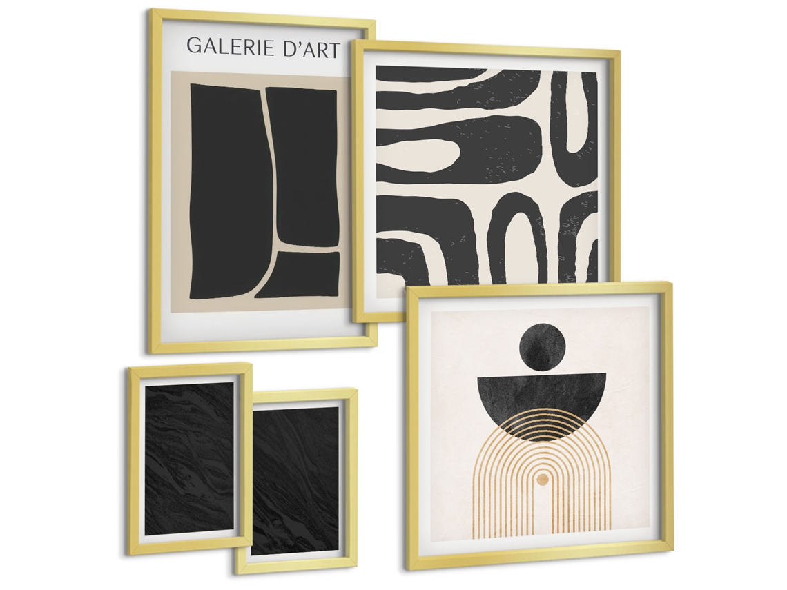 Conjunto De Pinturas Formas Abstratas Mármore Espelharte (5 Peças)
