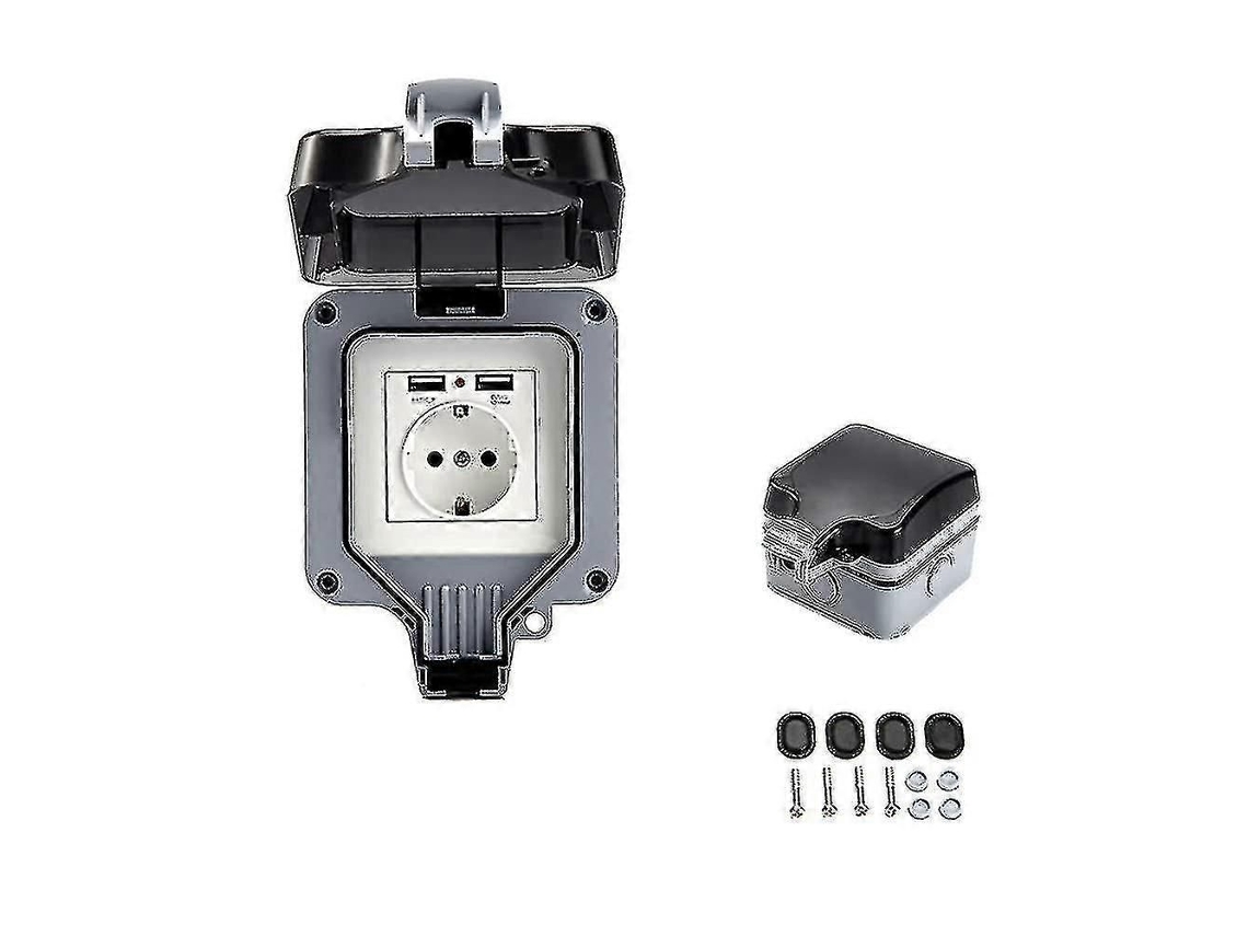 Tomada De Parede Dupla Externa Com Usb, À Prova D'água, Resistente, Tomada Elétrica Com Caixa De Parede (única)