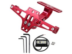Suporte de placa de motocicleta em metal prateado CNC - 12V com luzes LED universais