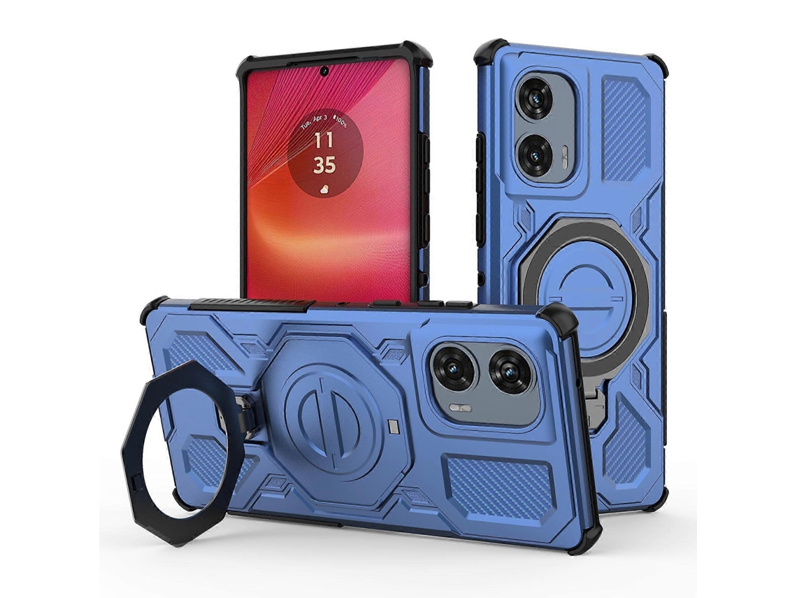 Capa Magnética Com Suporte Giratório De Metal E Tpu Para Motorola Edge 50 Fusion 5g, Azul Escuro